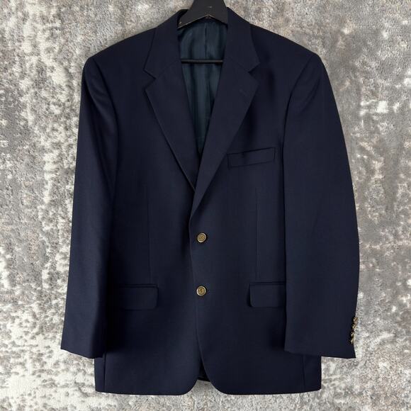 Club Room Size 40 Wool Career Notched V Neck Blazer Navy Long Sleeve Button - Picture 1 of 11